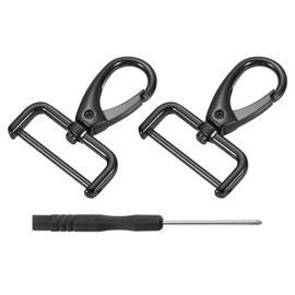 QUARKZMAN Pack of 2 Carabiner Hooks 32 mm (1 1/4 Inch) D Ring Removable Carabiner Key Ring Metal Carabiner Claw Hook with Screwdriver Black