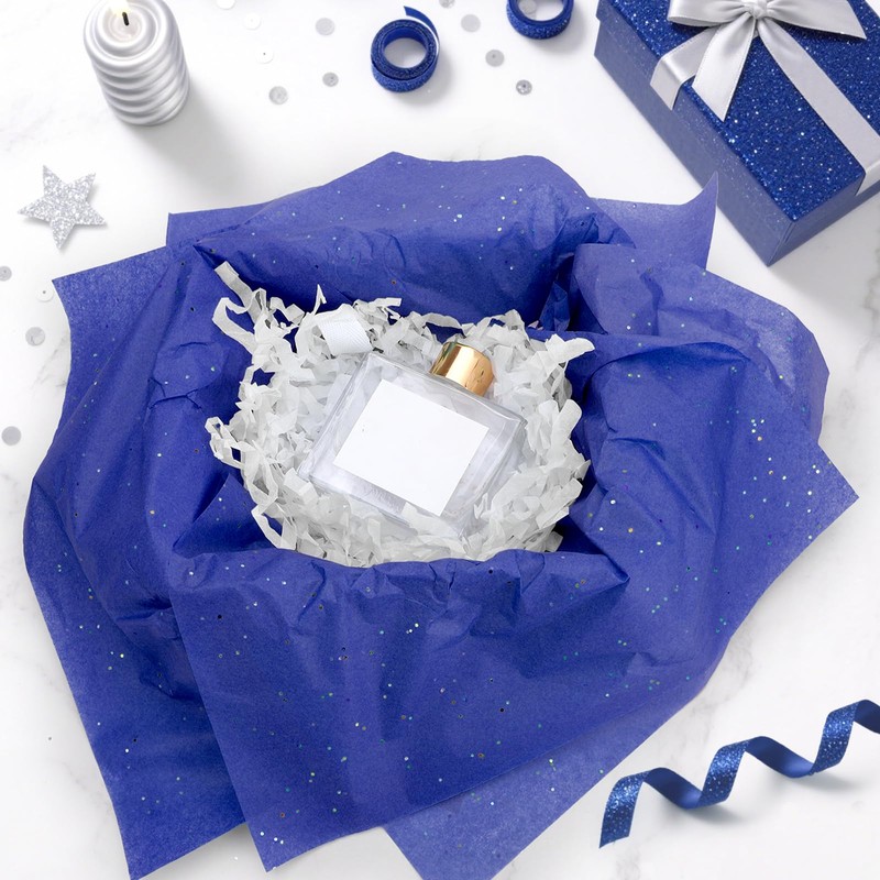 20 Sheets Glitter Tissue Paper, 20x14in Metallic Blue Little Sparkles