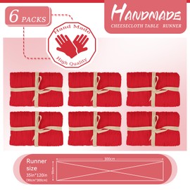 YMHPRIDE 6 Packs Cheesecloth Table Runner Red, 55x300cm Rustic Gauze Fabric Boho Table Runner, Cheesecloth Wedding Table Decor for Wedding Party Bridal Shower Table Decorations