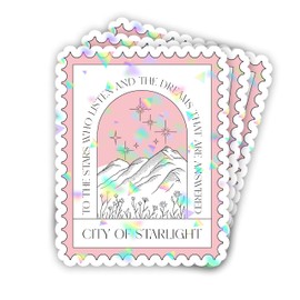 Set 3Pcs ACOTAR to The Star Who Listen City of Starlight Holographic Sticker Velaris Pink Stamp, Bookish Sparkle Sticker Romance Fantasy Book Reader Waterproof Die-Cut Vinyl Sticker 3 Inches
