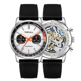 TOPHILL Men Panda Chronograph Mechanical Watches 1963 Pilot Watch 40mm Original Seagull ST1901 Movement Sapphire Military Watch (White Dial Black Strap)