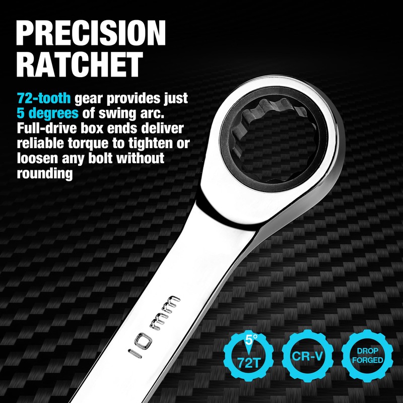 DURATECH 10mm Ratcheting Combination Wrench, Metric, 72-Tooth, 12-Point, CR-V Constructed
