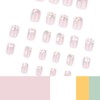 Pink Press on Nails Short Square Fake Nails White Flower