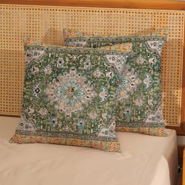 JEFERSO Vintage Boho Pillow Covers 18x18 Inch Set of 2 Boho Carpet Rug Decorative Sage Green Throw Pillows Bohemian Decor Outdoor Pillowcase Farmhouse Linen Cushion Case for Couch Sofa Bed