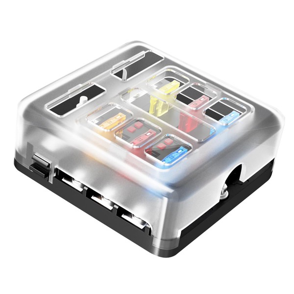 6-Circuit LED Blade Fuse Box, 4-Way Distribution Block with Blown