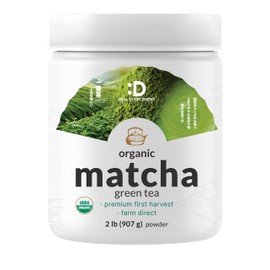 DEAL SUPPLEMENT Té verde matcha orgánico en polvo, 907 g (2 lb)  Sin azúcar, primera cosecha  Grado culinario, mezcla para café, apto para dietas...  
