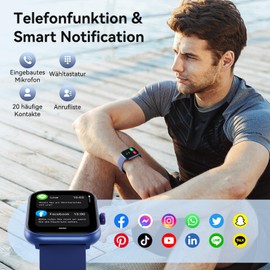 Smartwatch Herren Damen mit Telefonfunktion Alexa Integriert -Fitnessuhr 110+ Sportmodi &IP68-1,91" Schrittzähler Uhr für Android iOS Armbanduhr mit Pulsmesser SpO2 Stress Schlafmonitor -Blau