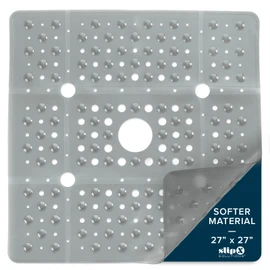 SlipX Solutions 27" Oversize Square Shower Mat, Non-Slip Mat for Elderly & Kids, 100+ Power Grip Suction Cups for Smooth Surfaces, Machine Washable, Translucent Gray