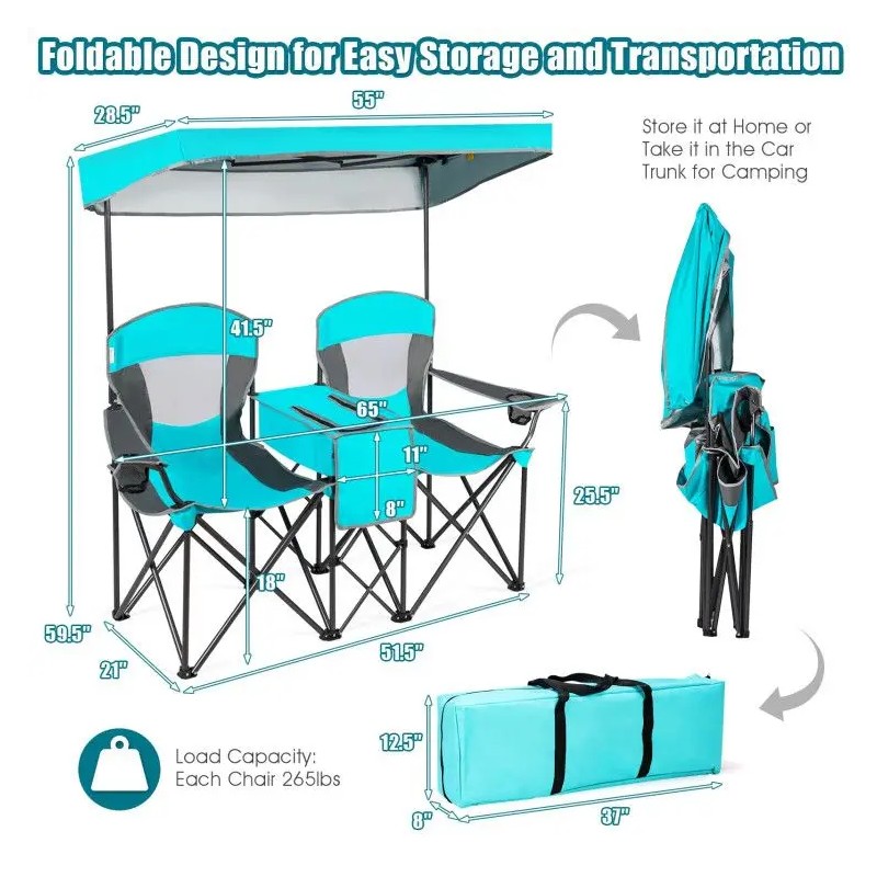 Portable Folding Camping Canopy Chair with Cup Holder Outdoor FurnitureColor: