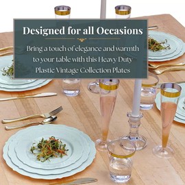 Vintage Collection Mint Green Plastic Dessert Plates - 7.5" (Pack of 10) - Perfect for Birthday Parties, Baby Showers, and Special Occasions