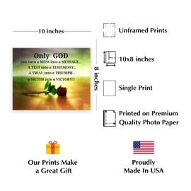 AMERICAN LUXURY GIFTS Only God Turns Everything Into Victory - Inspirational Scripture Wall Art - Christian Home & Office Decor - 10x8 Unframed Print