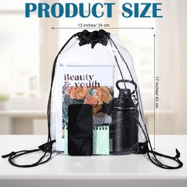 Silkfly 100 Pcs Clear Drawstring Backpacks Bulk Stadium Approved Bags for Men Women Gym Sport Colleges Event Security (Black)