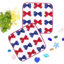 COLORFUL CANDY STYLE N8604120 Handkerchief Towel, Set of 2 with Same Pattern, Imabari Polka Dot and Striped French Ribbon