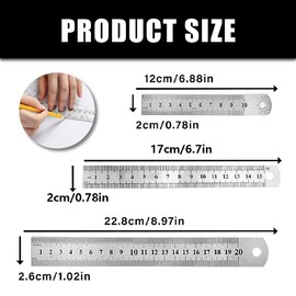 Set of 3 Stainless Steel Rulers Steel Ruler Metal Metric Straight Edge Ruler Double Scale Precision Ruler for Engineering, Teaching and Office Drawings