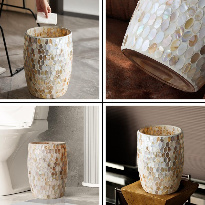 Escenzy Natural Shell Bathroom Trash Can Mosaic Glass 5L |