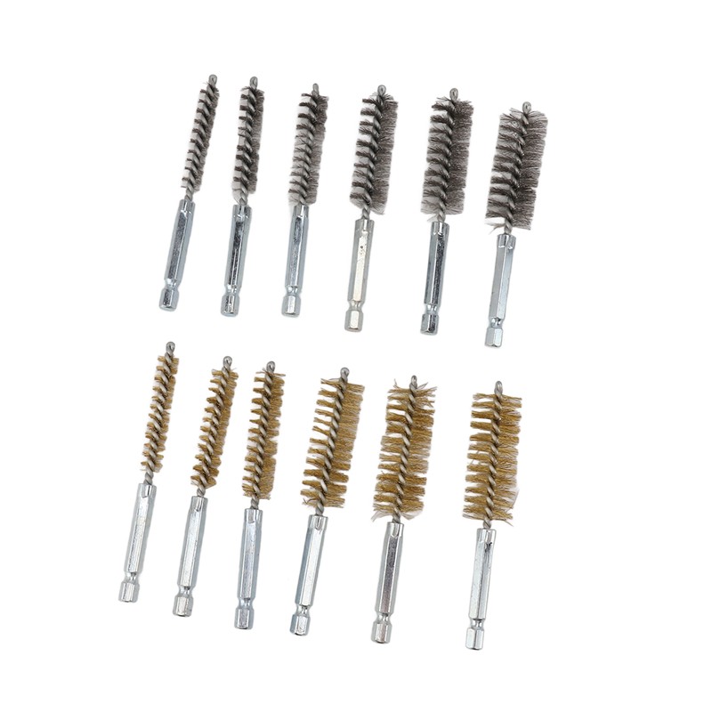 12PCS Bore Brush Copper and Iron 304 Stainless Steel Bristles