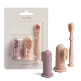 Moonkie - Kit de cepillo de dientes de dedo y limpiador oral para bebés de 3 meses en adelante, 3 piezas (rubor/malva pálida/rubor)