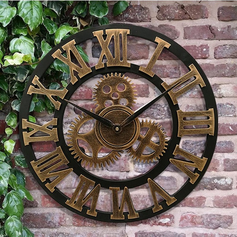 Antique Retro Gear Wood Industrial Silent Quiet Modern Wall Clock