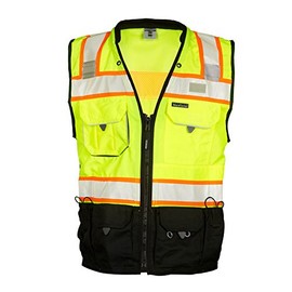 ML Kishigo S5002-4XL Class 2 Lime Surveyors Safety Vest | Solid Polyester | Heavy Duty Black Bottom | Reflective Material Laminated | Padded Neck