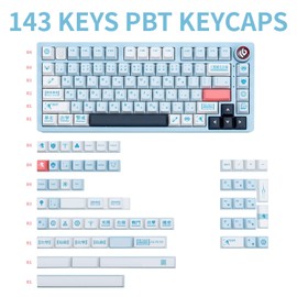 TIMSEKER PBT Keycaps 143 Keys Blue Keycaps Dye-Sublimation Anime Keycap Cherry Profile Custom Keycap Set for Cherry Gateron MX Switches Mechanical Keyboards
