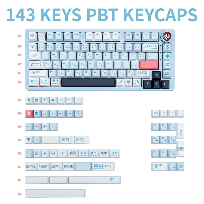 TIMSEKER PBT Keycaps 143 Keys Blue Keycaps Dye-Sublimation Anime Keycap