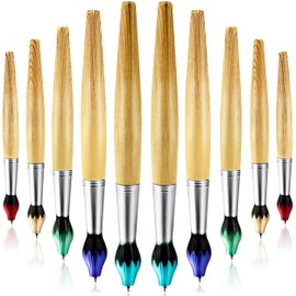 Newellsail Bamboo Brush Shape Ballpoint Pen Novelty Bamboo Wood Ballpoint Pen Retractable Pens for Art Activities and School Stationery Pack of 10 (Blue Refill 1.0 mm)