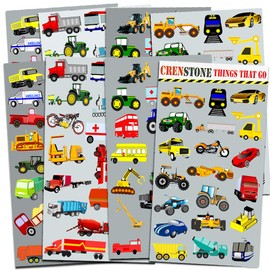 Suministro de pegatinas para fiesta de bebé, diseño de coches y camiones, más de 230 pegatinas (coches, camiones de bomberos, construcción, autobuses y más)