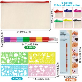 VINEST 12 Pencil Case Fabric Bags for Painting, Children's Birthday Party Favours, Fabric Bags for Painting, Children's Birthday Crafts, DIY Fabric Bag with 12 Colourful Pens, 4 Drawing Templates, 1