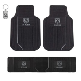 PlastiColor New Ram Logo Car Truck 2 Front Floor Mats with Runner Mat and Keychain