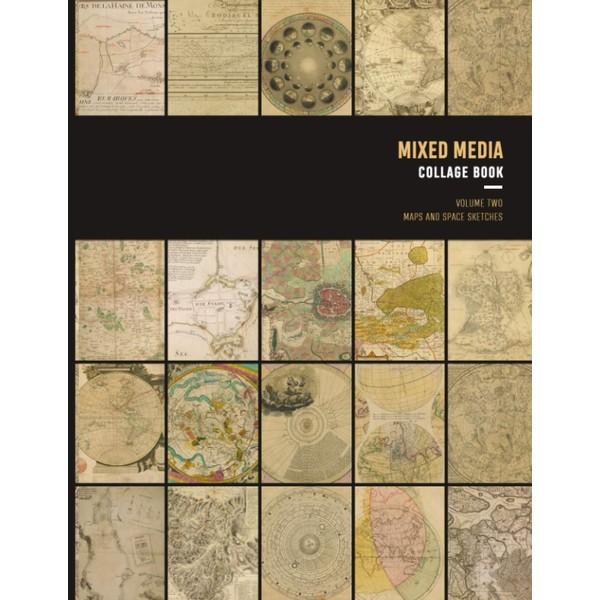 Mixed Media Collage Book: Vintage illustrations paper maps, planets, zodiacs