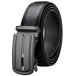 Chaberlu Men's Leather Belt Ratchet Automatic Buckle Business Suit Belt Adjustable Leather Belt for Jeans, Width 35 mm, Size Adjustable, Black A3