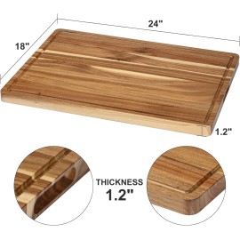 Unbranded 24 x 18 x1.2 in Wood Cutting Board for Kitchen with Juice Groove and Handle