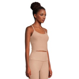 Beyond Yoga Women's Spacedye Slim Racerback Cropped Tank, Desert Sand Heather, Medium
