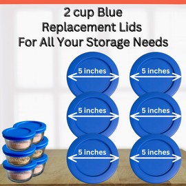 Klare Ware 2 Cup Replacement Lids/Covers for Pyrex 7200, Anchor Hocking & Klare Ware Storage Bowls (Glass Container Not Included) Microwave, Freezer & Top Rack Dishwasher Safe (6 Pack, Blue)