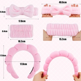 9 Piezas Set de Diadema y Pulsera de Esponja para spa,Maquillaje,Horquilla,Diadema para Lavado Facial,Cuidado de la Piel para Lavado Facial y Maquillaje,Rosa