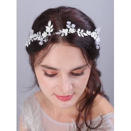 JWICOS Diadema de novia con hojas y flores, accesorio para el cabello de boda, enredadera de perlas, tocados para niñas de las flores, damas de honor (dorado)