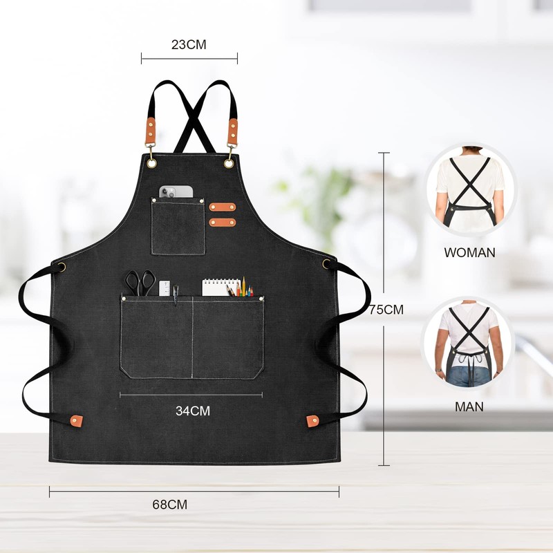 Ofrdncy Apron,Chef Apron,Adjustable Cooking Apron,3 Pockets Kitchen Apron,Canvas Gardening Apron,Woodworking