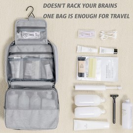 L&FY Hanging Toiletry Bags, Travel Makeup Toiletries Bag Organizer For Women & Men Dopp Kits Pouch For Travel Accessories, Essentials (Grey, L)