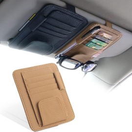 AIXIMA Glasses Holder for Car Sun Visor, Car Glasses Holder, Universal Sunglasses Holder Clip Visor Accessories, for Storing Sunglasses Card Pen Bill (Beige)