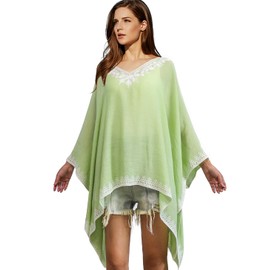 Miaikvs Women's Pullover Shawl with Embroidered Collar Poncho Blouse Top Cover Up for Spring and Summer(Cyan)