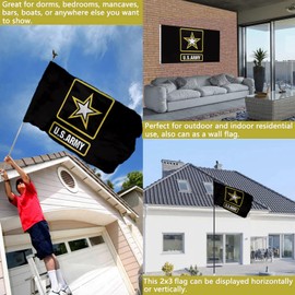US Army Flag 4x6 Outdoor Double Sided - Heavy Duty United States Military Flag - American Black Star Banner With 2 Brass Grommets, 4 Rows Stitched