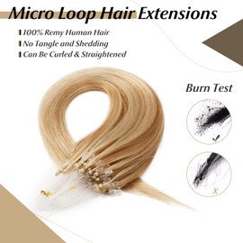 SEGO Micro Loop Human Hair Extensions 22 Inch Golden brown and bleach blonde Micro Beads Hair Extensions Human Hair Cold Fusion Micro Ring Hair Extensions 50g 100 Strands Natural Straight 12P613#