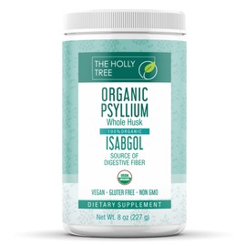THE HOLLY TREE Psyllium Husk Powder Organic 8 oz - Isabgol - Whole Psyllium Husk Fiber for Digestive Health & Regularity - Gluten-Free, USDA Organic, Kosher - Organic Psyllium Husk Supplement