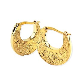 AlohaLokahi Hawaiian Jewelry Earrings Hoop Oval Set of 2 Binaural Stainless Surgical Stainless Steel Yellow Gold Plumeria Earrings he1g-015-y, Stainless Steel, No Gemstone