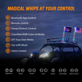 Nilight 2PCS 2FT RGB LED Whip Light with Extra Stop Turn Reverse Lights, Remote & App Control, DIY Chasing Patterns, Safety Antenna Lighted Whips for ATV UTV Polaris RZR Can-am