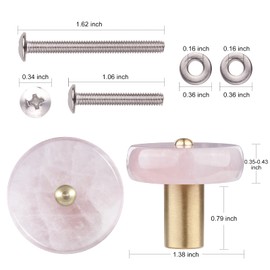 Nupuyai 2pcs Rose Quartz Crystal Drawer Knobs with Screws, Round Healing Stone Decorative Cabinet Pulls Handle for Dresser Home Office
