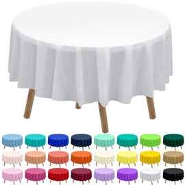 White Plastic Tablecloths 2 Pack Disposable Table Covers 84 Inch Circle Bridal Shower Party Tablecovers PEVA Solid Table Cloths for BBQ Picnic Birthday Wedding Banquet Parties 6 ft Round Table Use