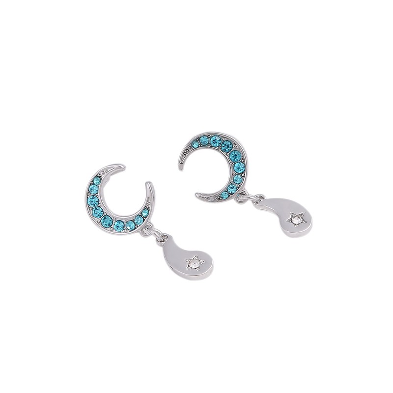 AREUM Pierced Earrings, For Both Ears, CZ Diamond, Moon, Moon,
