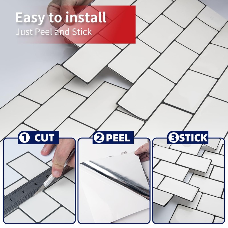 Art3dwallpanels 10-Sheet Peel and Stick Backsplash for Kitchen, 12''X12'' Peel