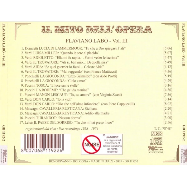 FLAVIANO LABÒ IL MITO DELL'OPERA: FLAVIANO LABÒ, VOL. 3 NEW